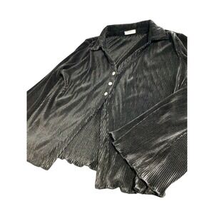 Zeagoo Women's Black Pleated Button-Down Shirt Long Sleeve Dressy Top size L